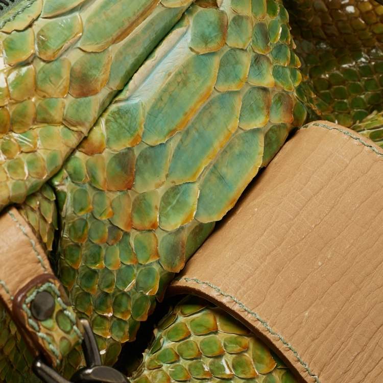 Pre Owned Fendi Green/Beige Python B Shoulder Bag