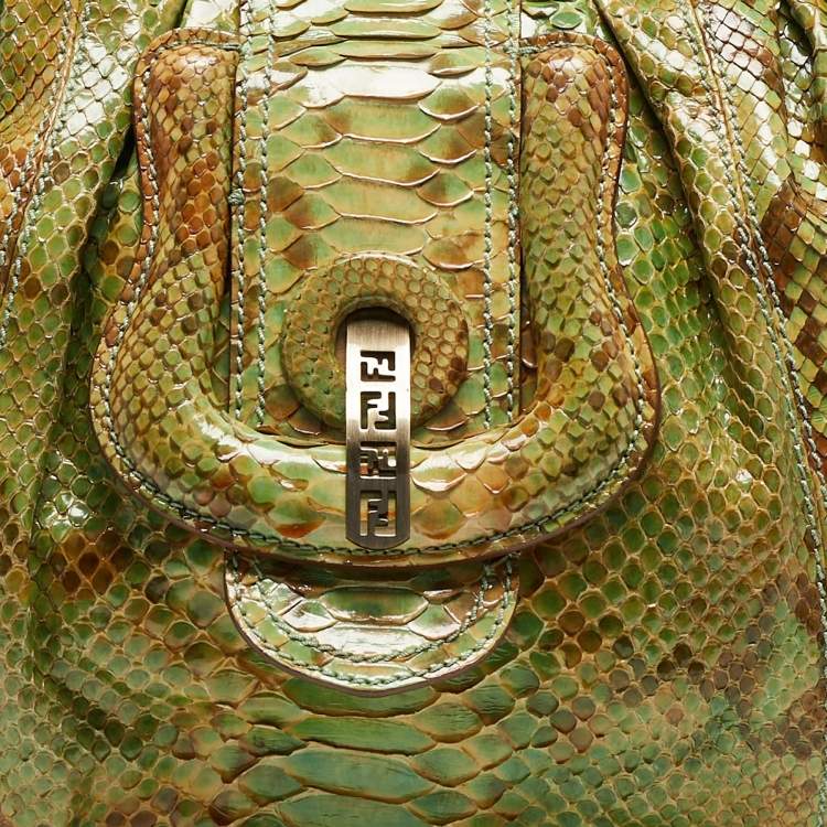 Pre Owned Fendi Green/Beige Python B Shoulder Bag