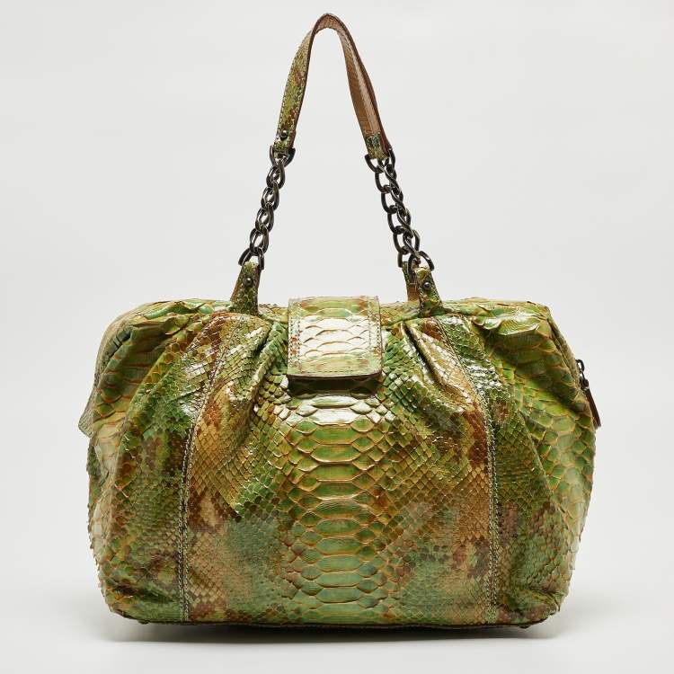 Pre Owned Fendi Green/Beige Python B Shoulder Bag