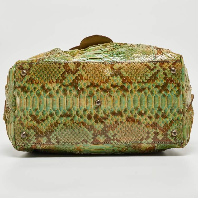 Pre Owned Fendi Green/Beige Python B Shoulder Bag