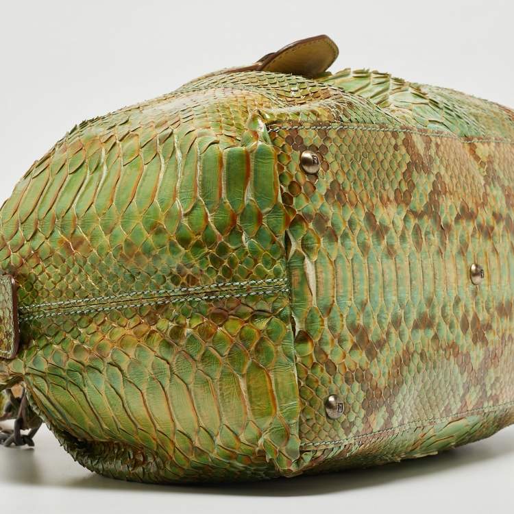 Pre Owned Fendi Green/Beige Python B Shoulder Bag