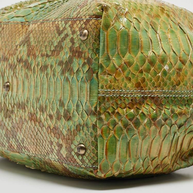 Pre Owned Fendi Green/Beige Python B Shoulder Bag