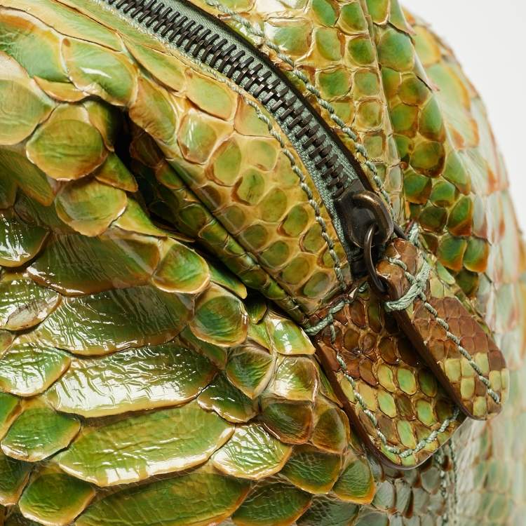 Pre Owned Fendi Green/Beige Python B Shoulder Bag