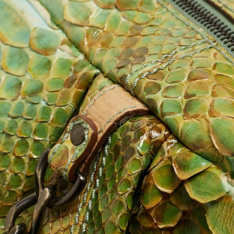 Pre Owned Fendi Green/Beige Python B Shoulder Bag