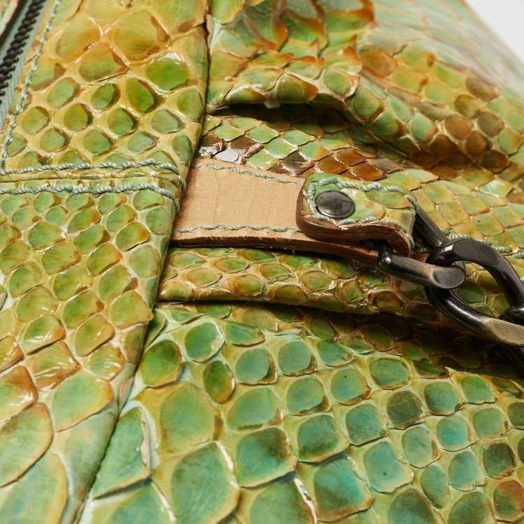 Pre Owned Fendi Green/Beige Python B Shoulder Bag