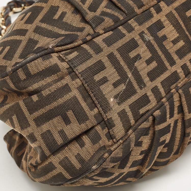 Pre Owned Fendi Tobacco Zucca Canvas Small Mia Shoulder Bag