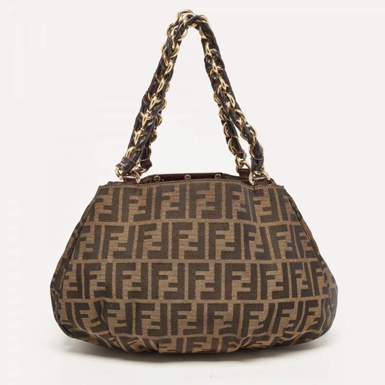 Pre Owned Fendi Tobacco Zucca Canvas Small Mia Shoulder Bag