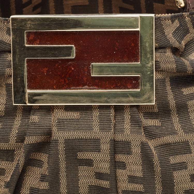 Pre Owned Fendi Tobacco Zucca Canvas Small Mia Shoulder Bag