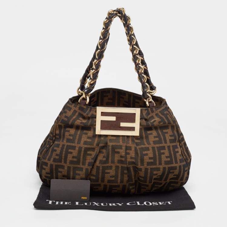 Pre Owned Fendi Tobacco Zucca Canvas Small Mia Shoulder Bag