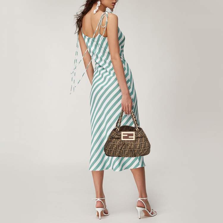 Pre Owned Fendi Tobacco Zucca Canvas Small Mia Shoulder Bag