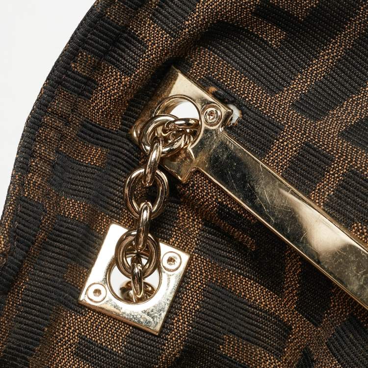 Pre Owned Fendi Tobacco Zucca Canvas and Leather Maxi Baguette Flap Shoulder Bag