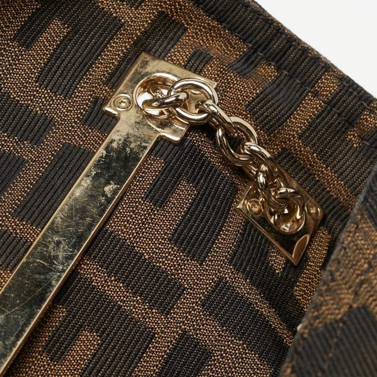Pre Owned Fendi Tobacco Zucca Canvas and Leather Maxi Baguette Flap Shoulder Bag