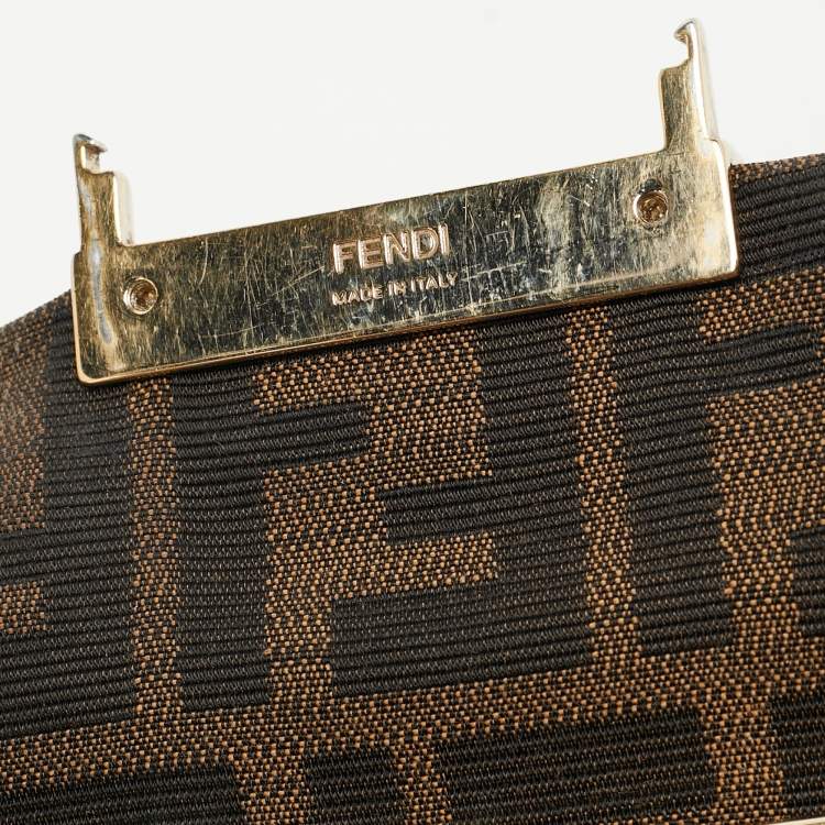 Pre Owned Fendi Tobacco Zucca Canvas and Leather Maxi Baguette Flap Shoulder Bag
