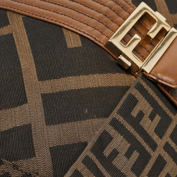 Pre Owned Fendi Tobacco Zucca Canvas and Leather Maxi Baguette Flap Shoulder Bag