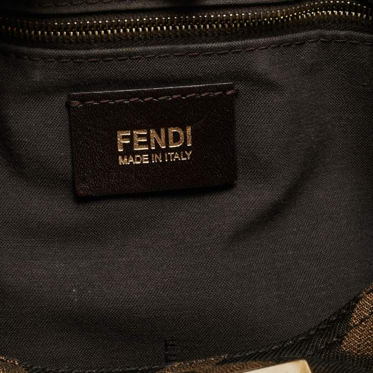 Pre Owned Fendi Tobacco Zucca Canvas and Leather Maxi Baguette Flap Shoulder Bag
