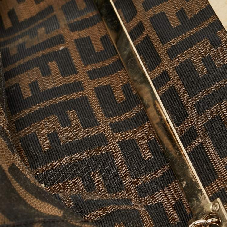 Pre Owned Fendi Tobacco Zucca Canvas and Leather Maxi Baguette Flap Shoulder Bag