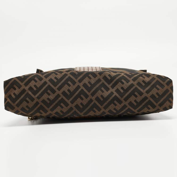 Pre Owned Fendi Tobacco Zucca Canvas and Leather Maxi Baguette Flap Shoulder Bag