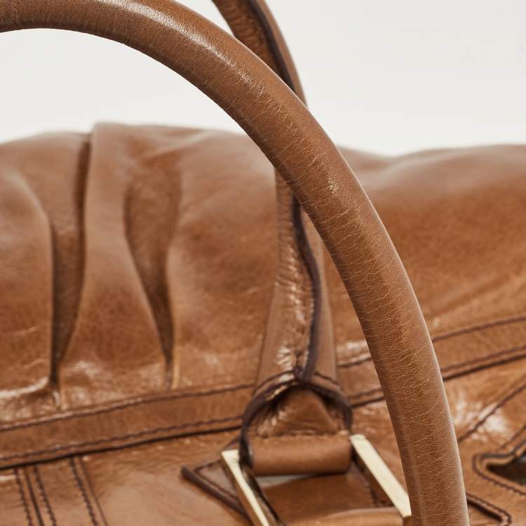 Pre Owned Fendi Brown Pleated Leather Hobo