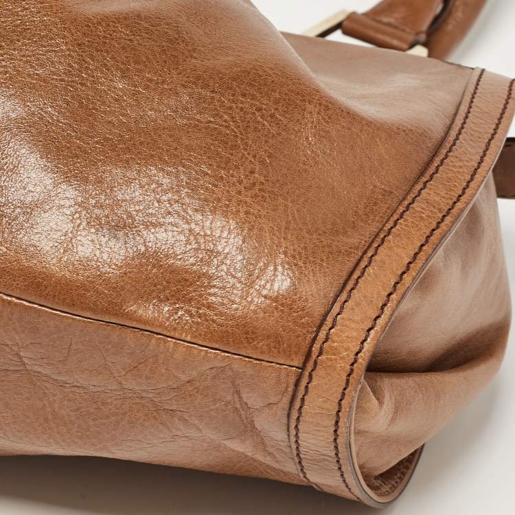 Pre Owned Fendi Brown Pleated Leather Hobo