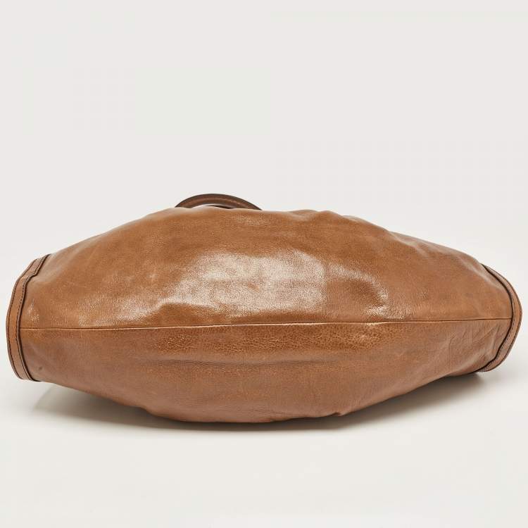 Pre Owned Fendi Brown Pleated Leather Hobo
