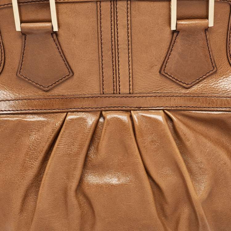 Pre Owned Fendi Brown Pleated Leather Hobo