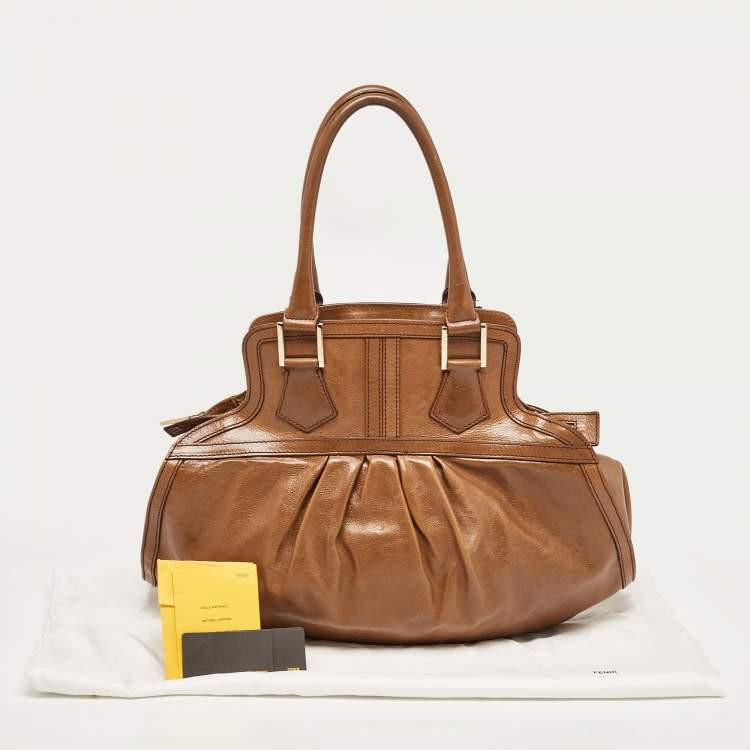 Pre Owned Fendi Brown Pleated Leather Hobo
