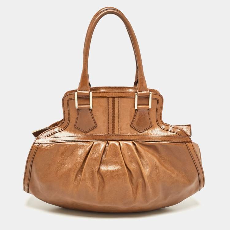 Pre Owned Fendi Brown Pleated Leather Hobo