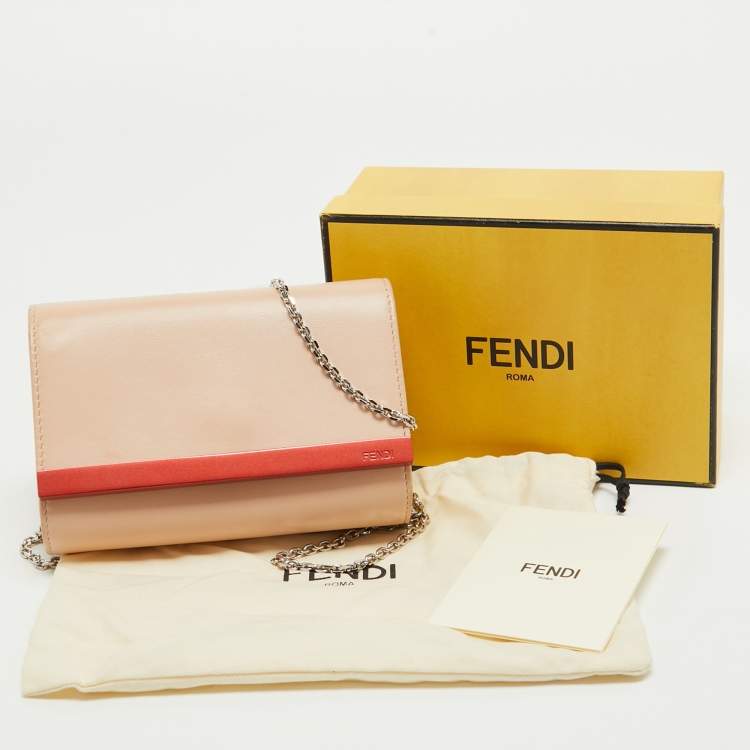 Pre Owned Fendi Dusty Pink/Yellow Leather Rush Chain Clutch