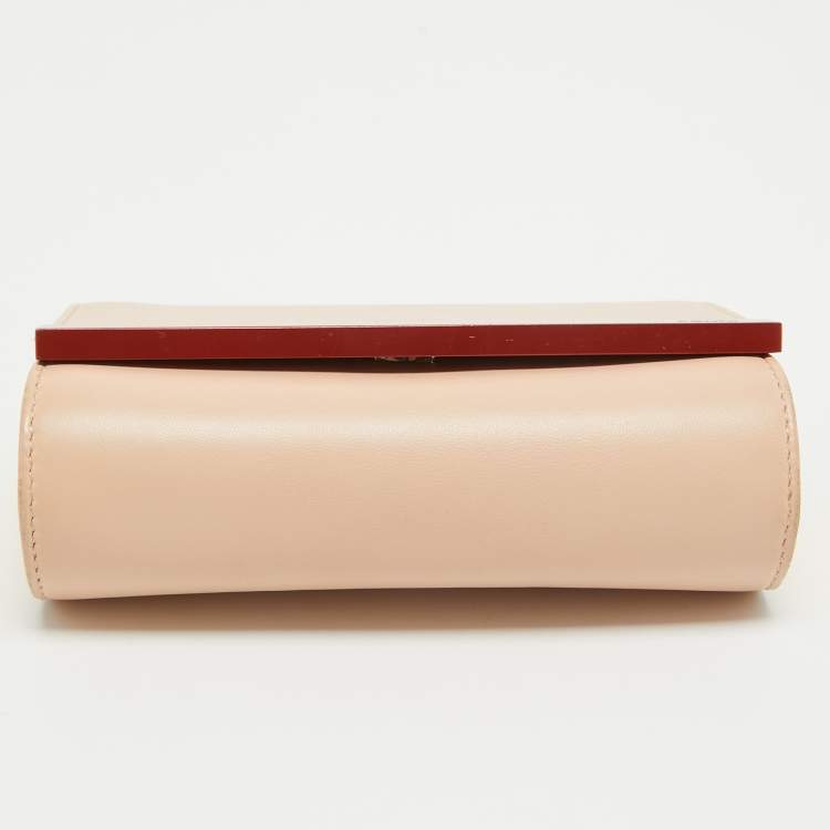 Pre Owned Fendi Dusty Pink/Yellow Leather Rush Chain Clutch