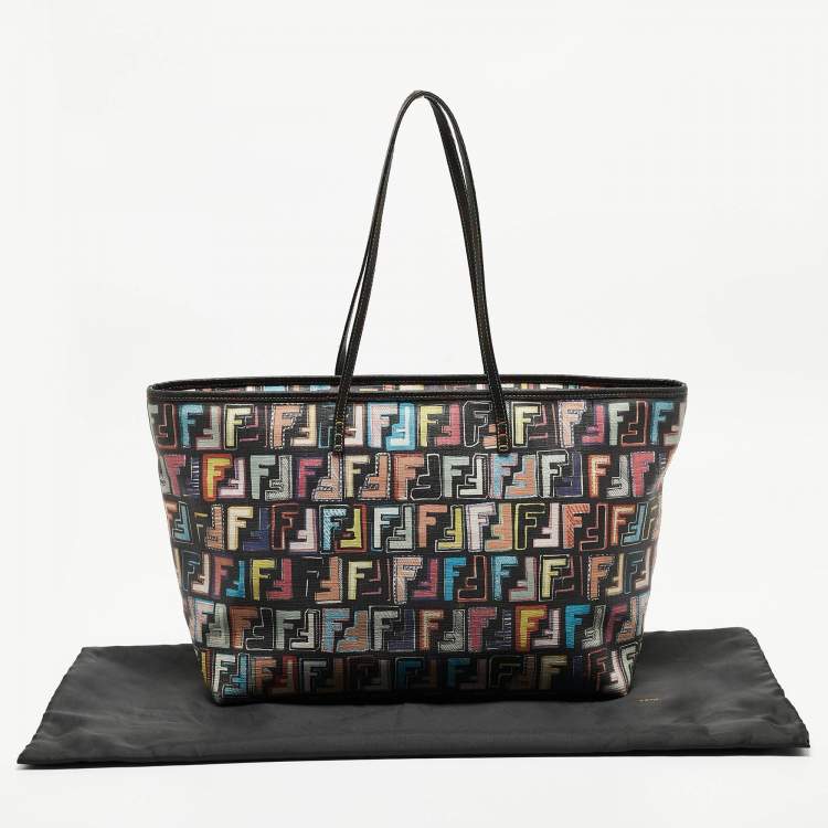 Pre Owned Fendi Multicolor Zucca Print Coated Canvas and Leather Roll Tote