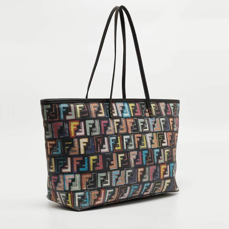 Pre Owned Fendi Multicolor Zucca Print Coated Canvas and Leather Roll Tote