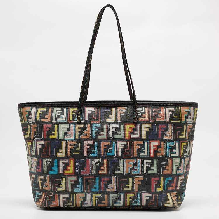 Pre Owned Fendi Multicolor Zucca Print Coated Canvas and Leather Roll Tote
