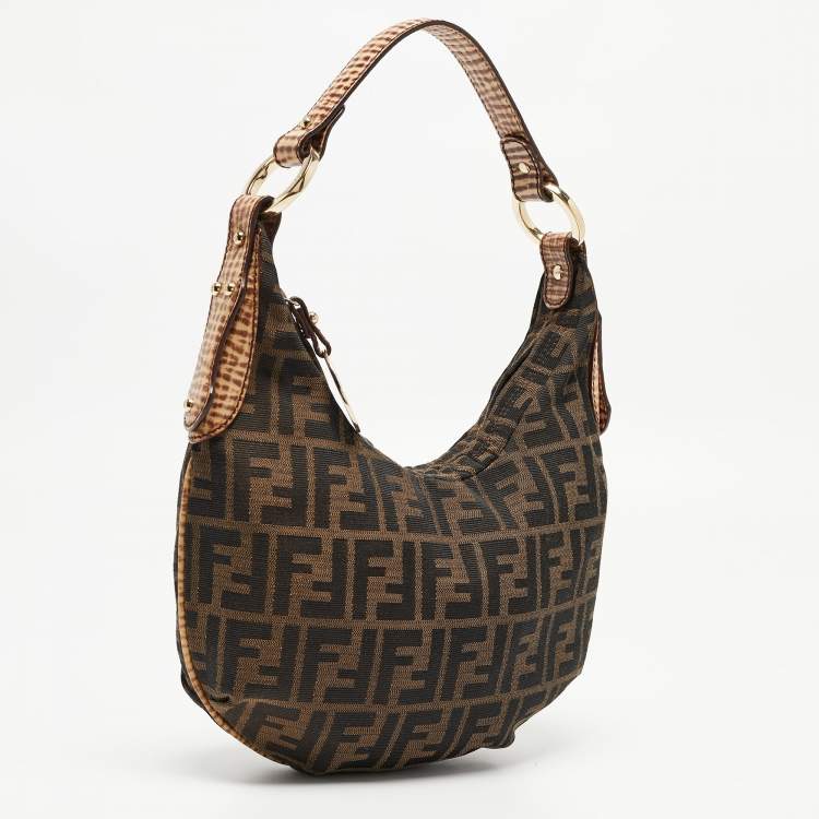 Pre Owned Fendi Tobacco Zucca Canvas and Leather Chef Hobo