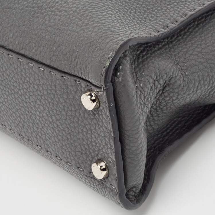 Pre Owned Fendi Grey Selleria Leather Medium Peekaboo Top Handle Bag
