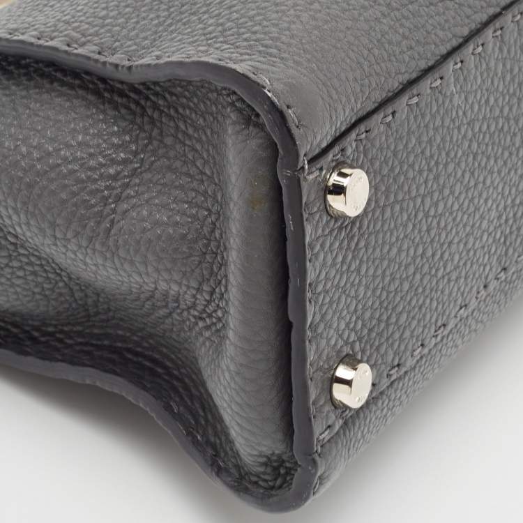 Pre Owned Fendi Grey Selleria Leather Medium Peekaboo Top Handle Bag