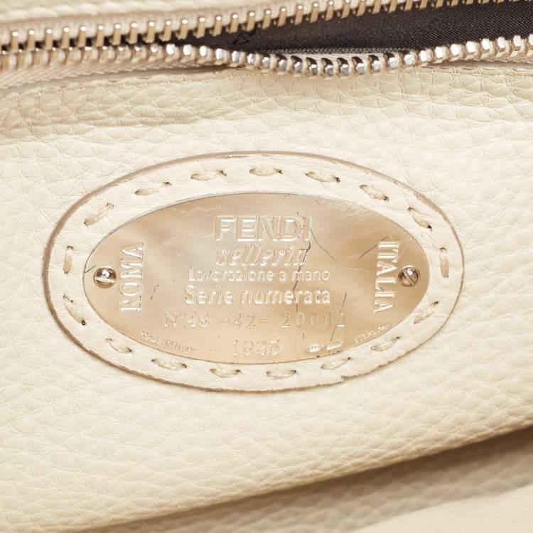 Pre Owned Fendi Grey Selleria Leather Medium Peekaboo Top Handle Bag