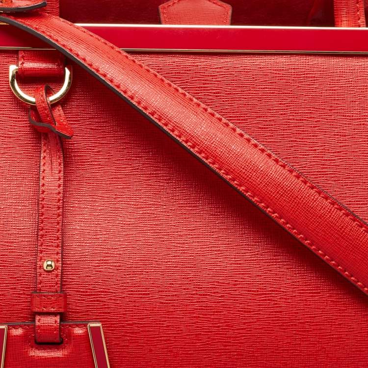 Pre Owned Fendi Red Leather Medium 2Jours Tote