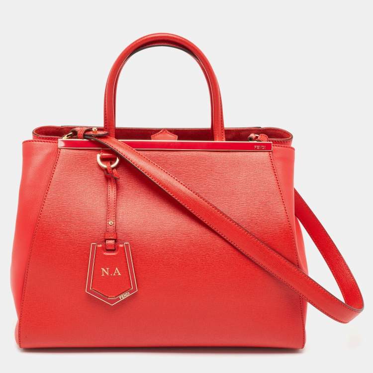Pre Owned Fendi Red Leather Medium 2Jours Tote
