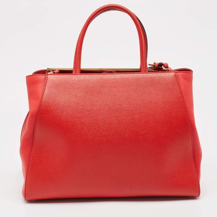 Pre Owned Fendi Red Leather Medium 2Jours Tote
