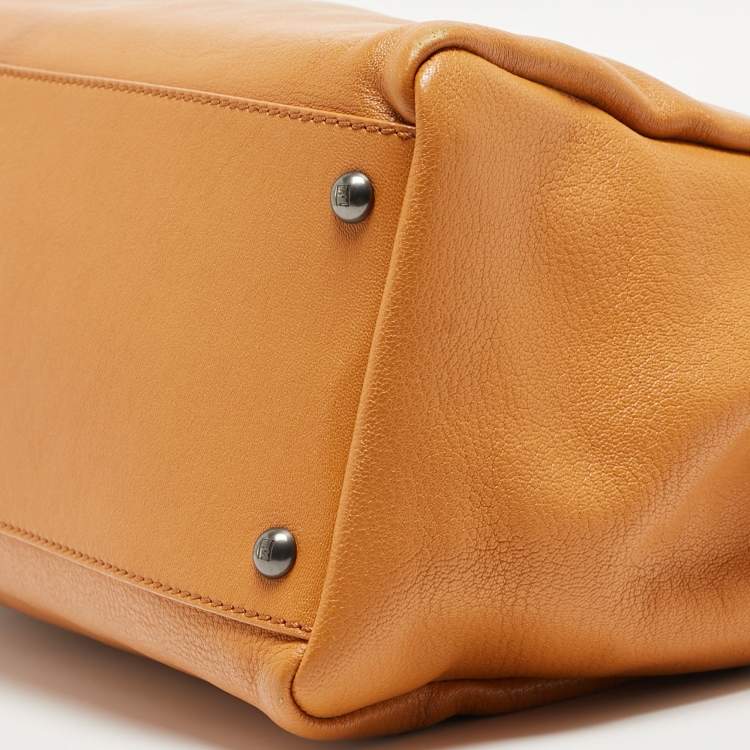 Pre Owned Fendi Tan Leather Large Peekaboo Top Handle Bag