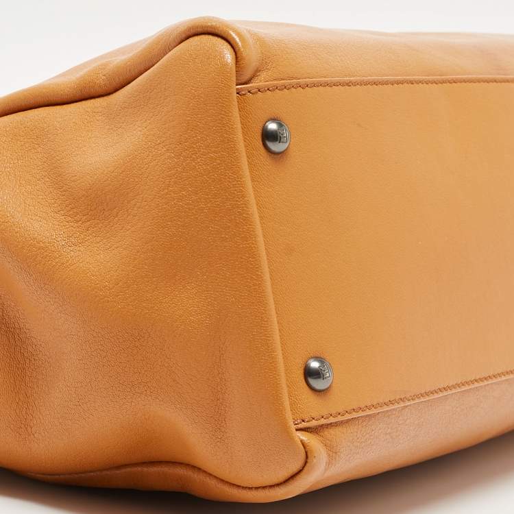 Pre Owned Fendi Tan Leather Large Peekaboo Top Handle Bag