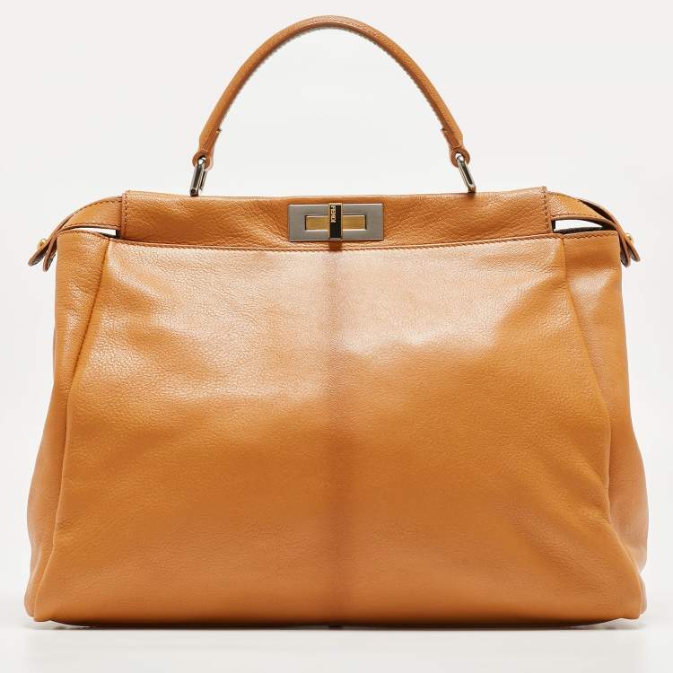 Pre Owned Fendi Tan Leather Large Peekaboo Top Handle Bag
