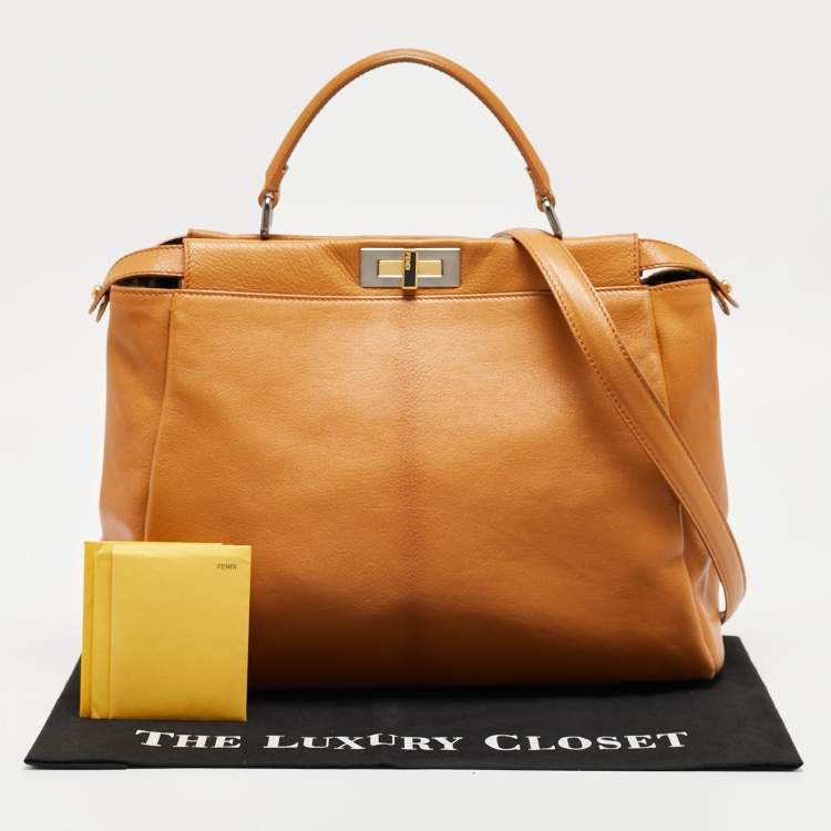 Pre Owned Fendi Tan Leather Large Peekaboo Top Handle Bag