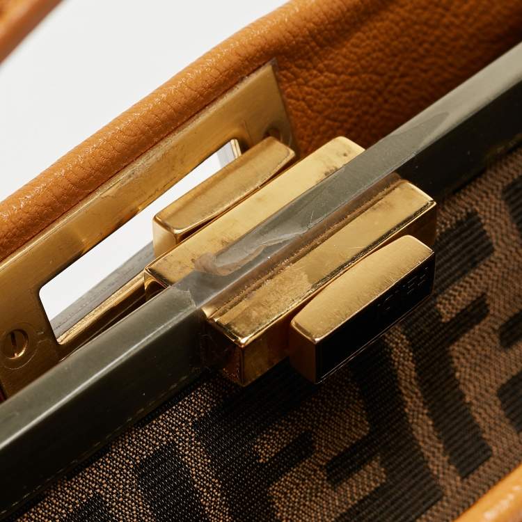 Pre Owned Fendi Tan Leather Large Peekaboo Top Handle Bag