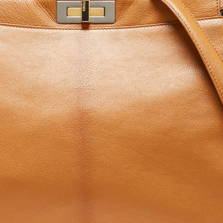 Pre Owned Fendi Tan Leather Large Peekaboo Top Handle Bag