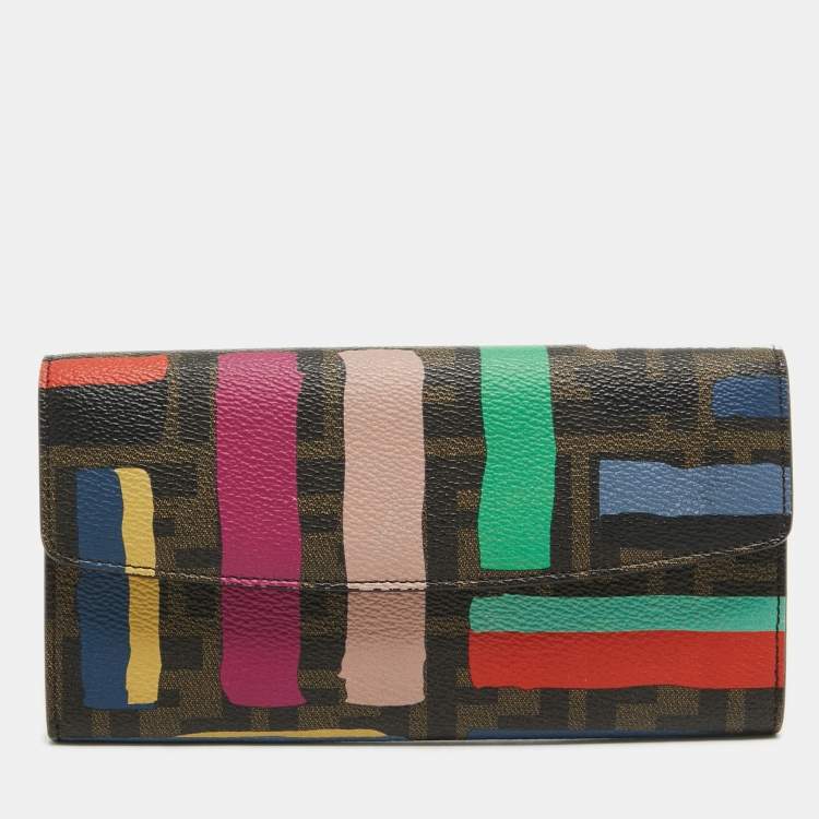 Pre Owned Fendi Multicolor Zucca Print Coated Canvas Flap Continental Wallet