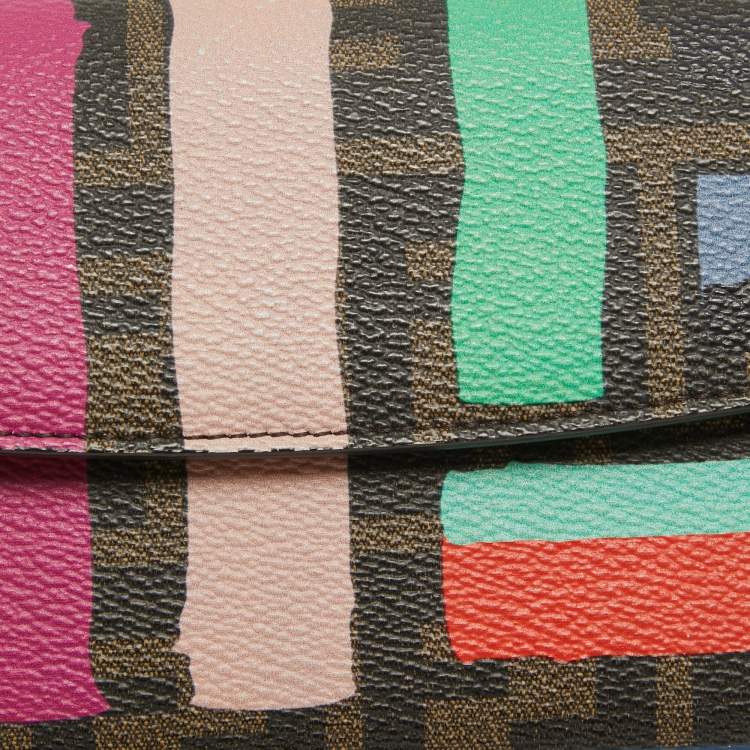 Pre Owned Fendi Multicolor Zucca Print Coated Canvas Flap Continental Wallet