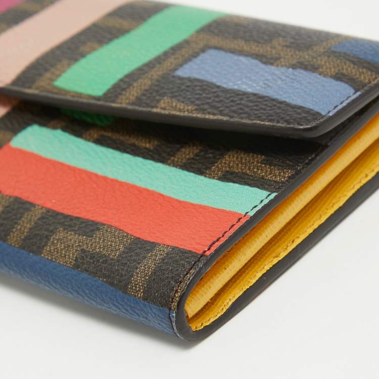 Pre Owned Fendi Multicolor Zucca Print Coated Canvas Flap Continental Wallet