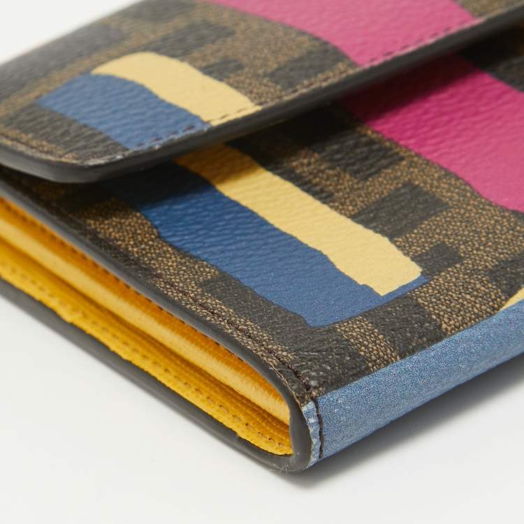 Pre Owned Fendi Multicolor Zucca Print Coated Canvas Flap Continental Wallet