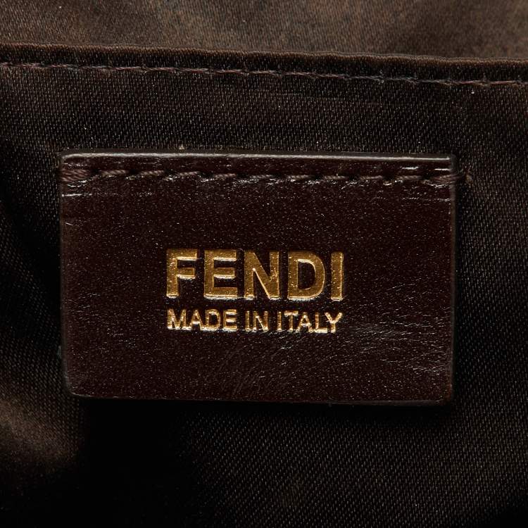 Pre Owned Fendi Dark Brown Shimmer Nubuck Leather Forever Hobo